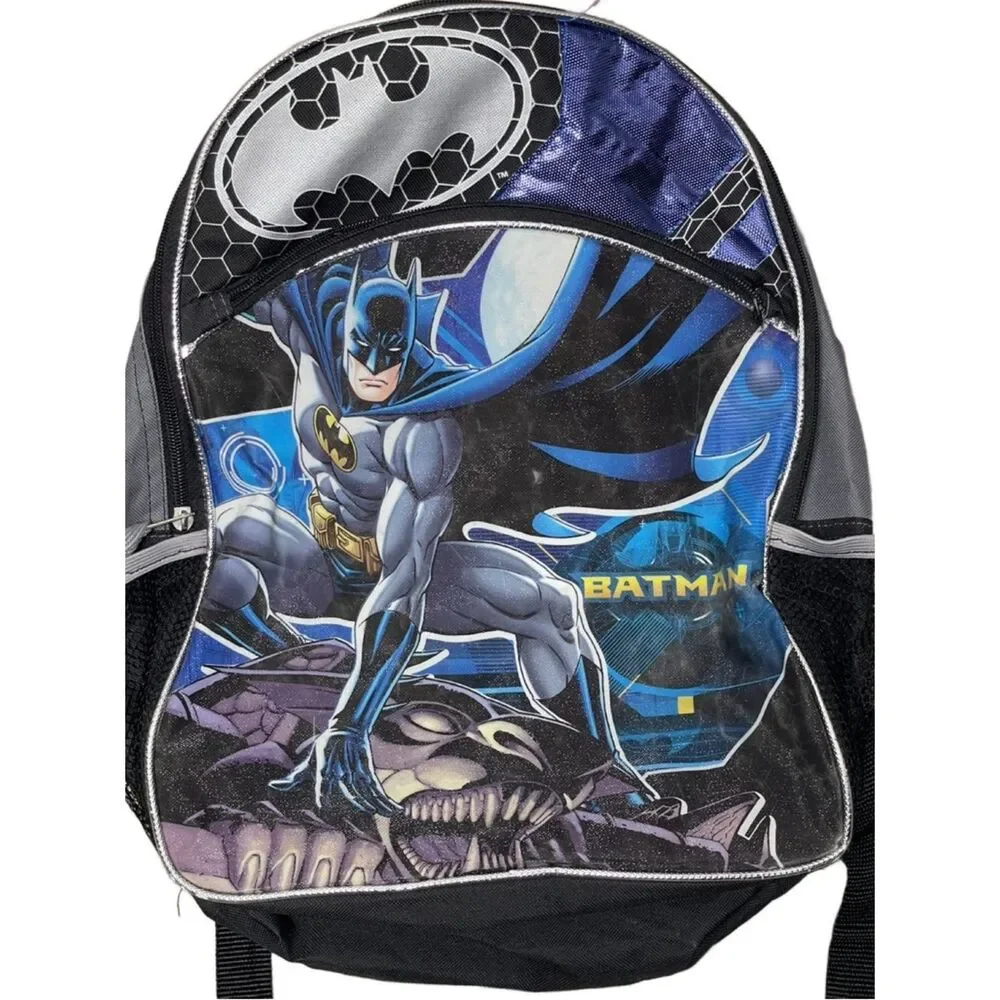 Batman Graphic Kids Shimmering School Backpack - Blue & Black - Boys - Or Girls